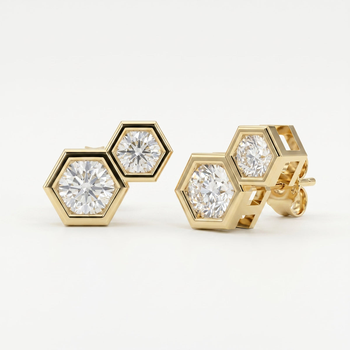 Honeycomb Hex Design Round Shape Earrings Studs, view 3