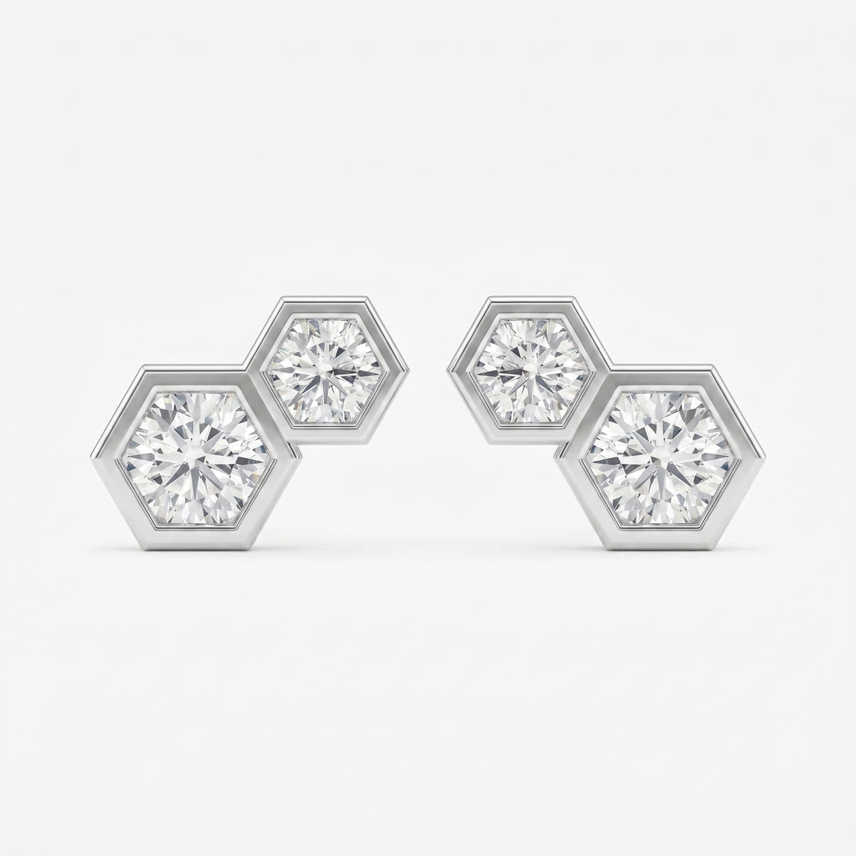 Honeycomb Hex Design Round Shape Earrings Studs, view 5