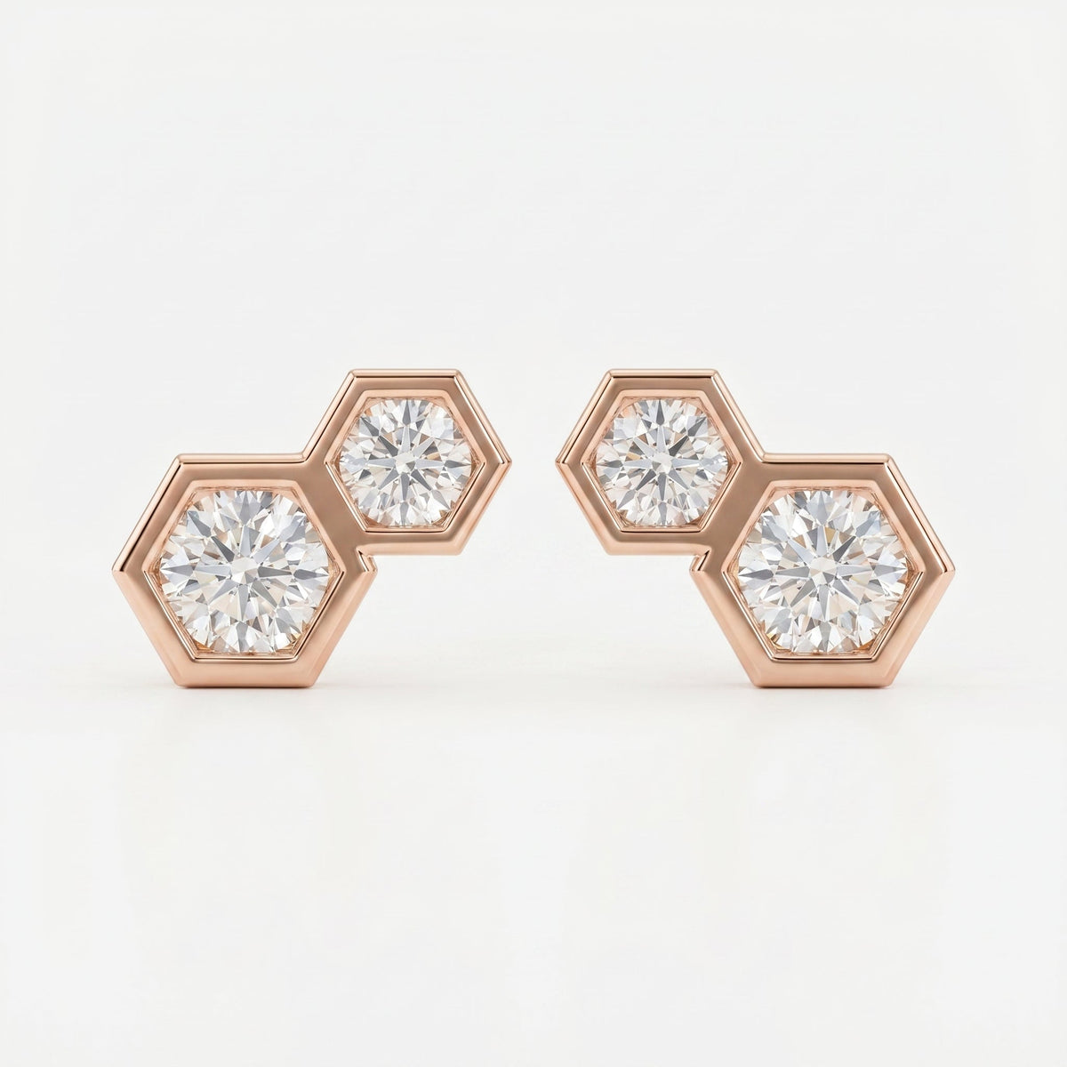 Honeycomb Hex Design Round Shape Earrings Studs, view 6