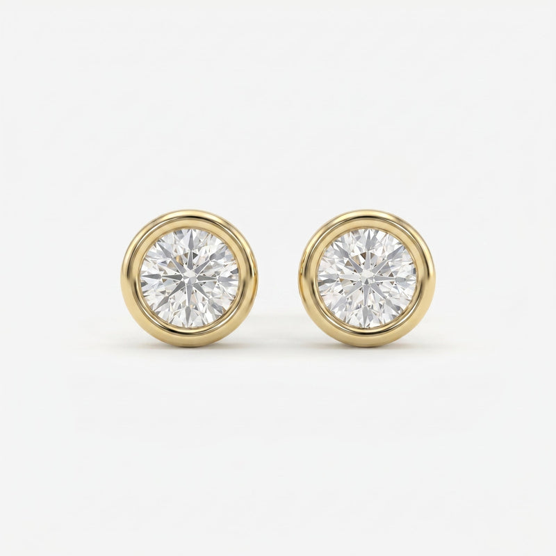 Bezel Brilliance Round Shape Earring Studs, view 1