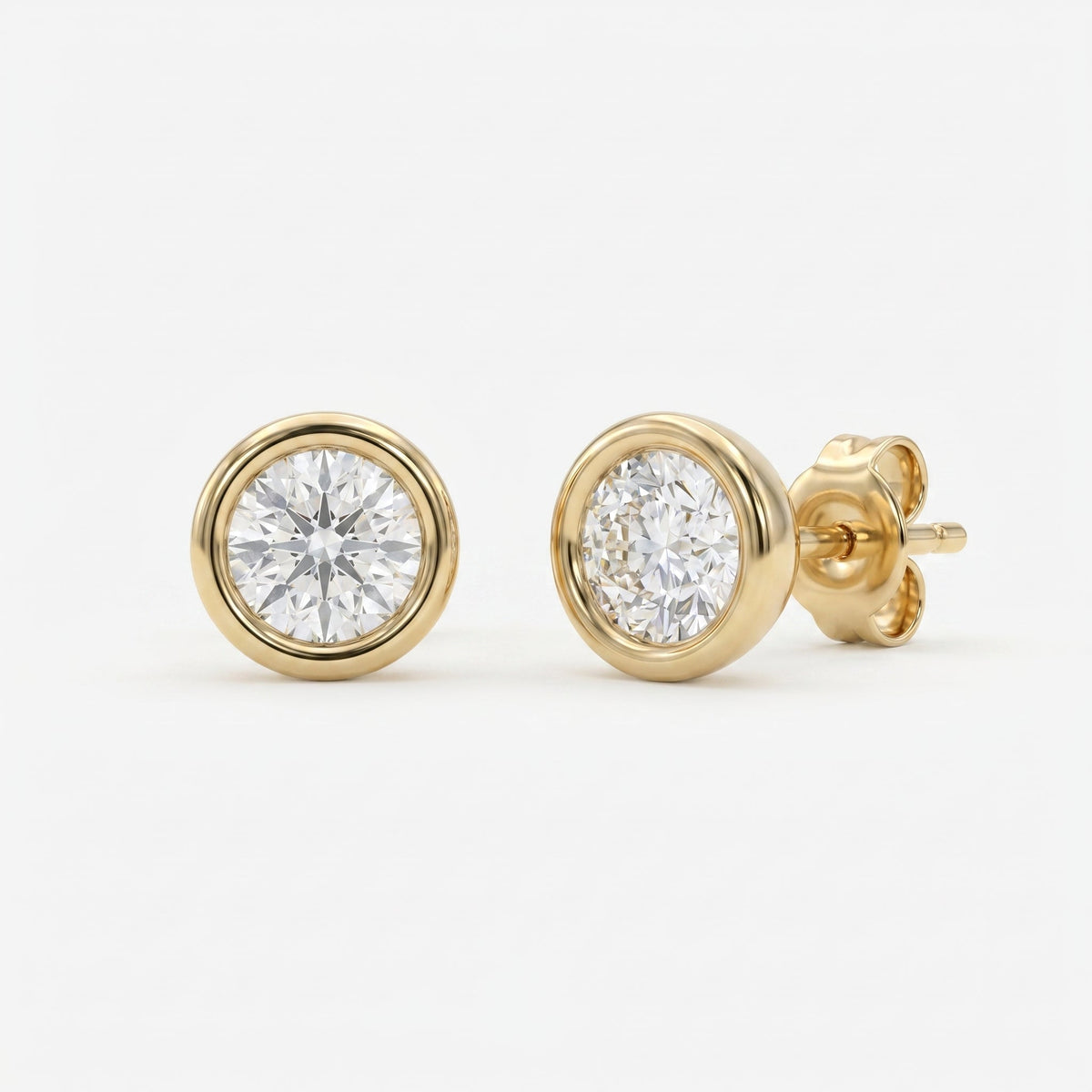 Bezel Brilliance Round Shape Earring Studs, view 3