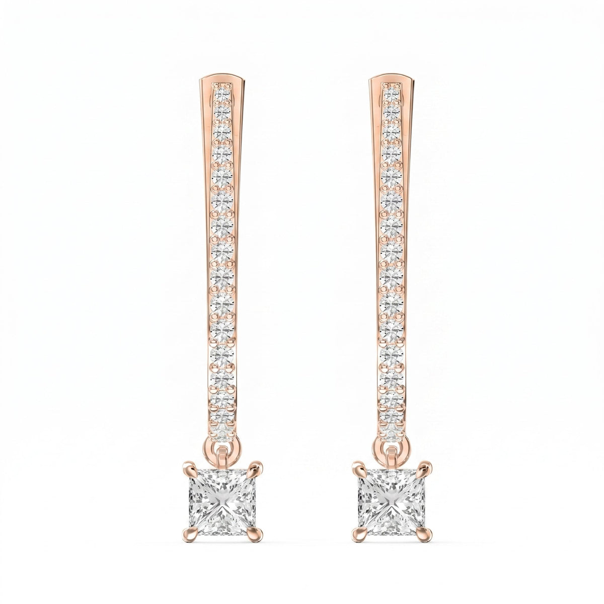 Round & Princess Cut Diamonds Pavé Design Hoops Earring, view 5