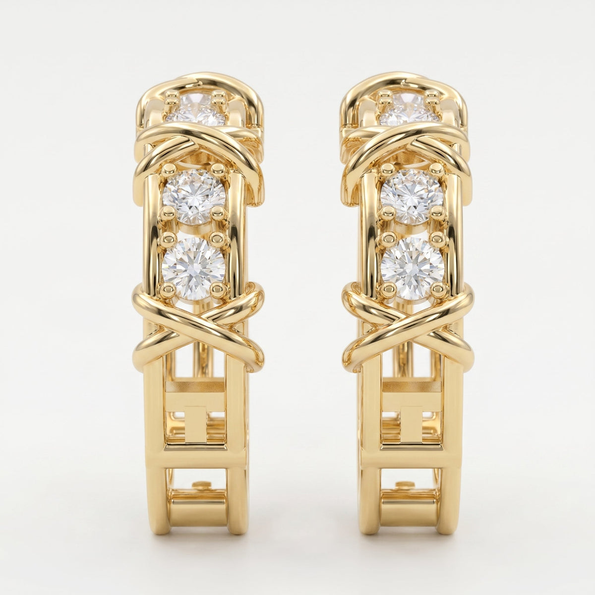 Crisscross Detailing Diamond Hoops, view 1