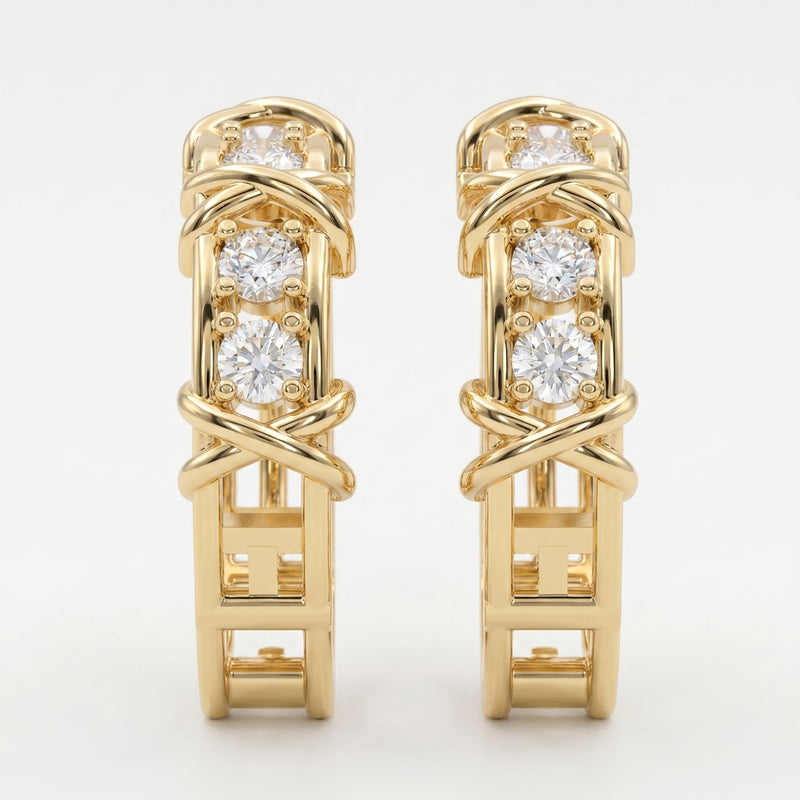 Crisscross Detailing Diamond Hoops, view 1