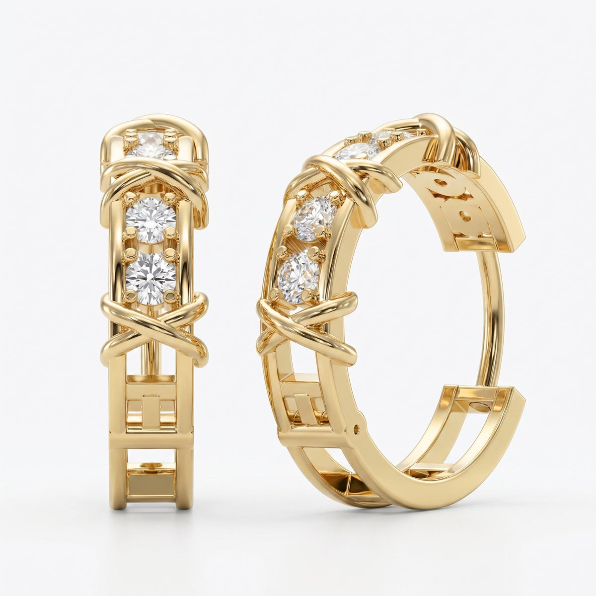 Crisscross Detailing Diamond Hoops, view 3