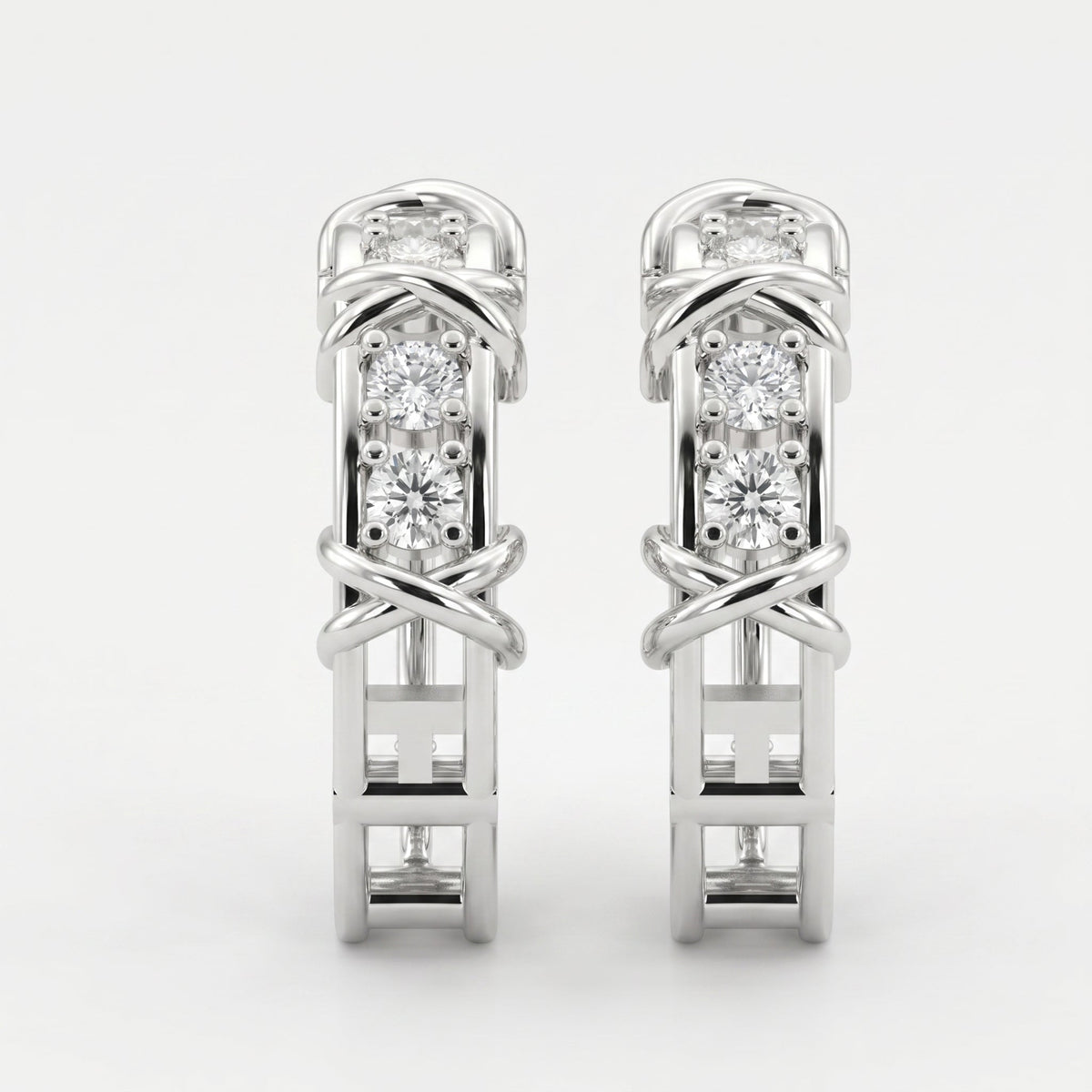 Crisscross Detailing Diamond Hoops, view 6