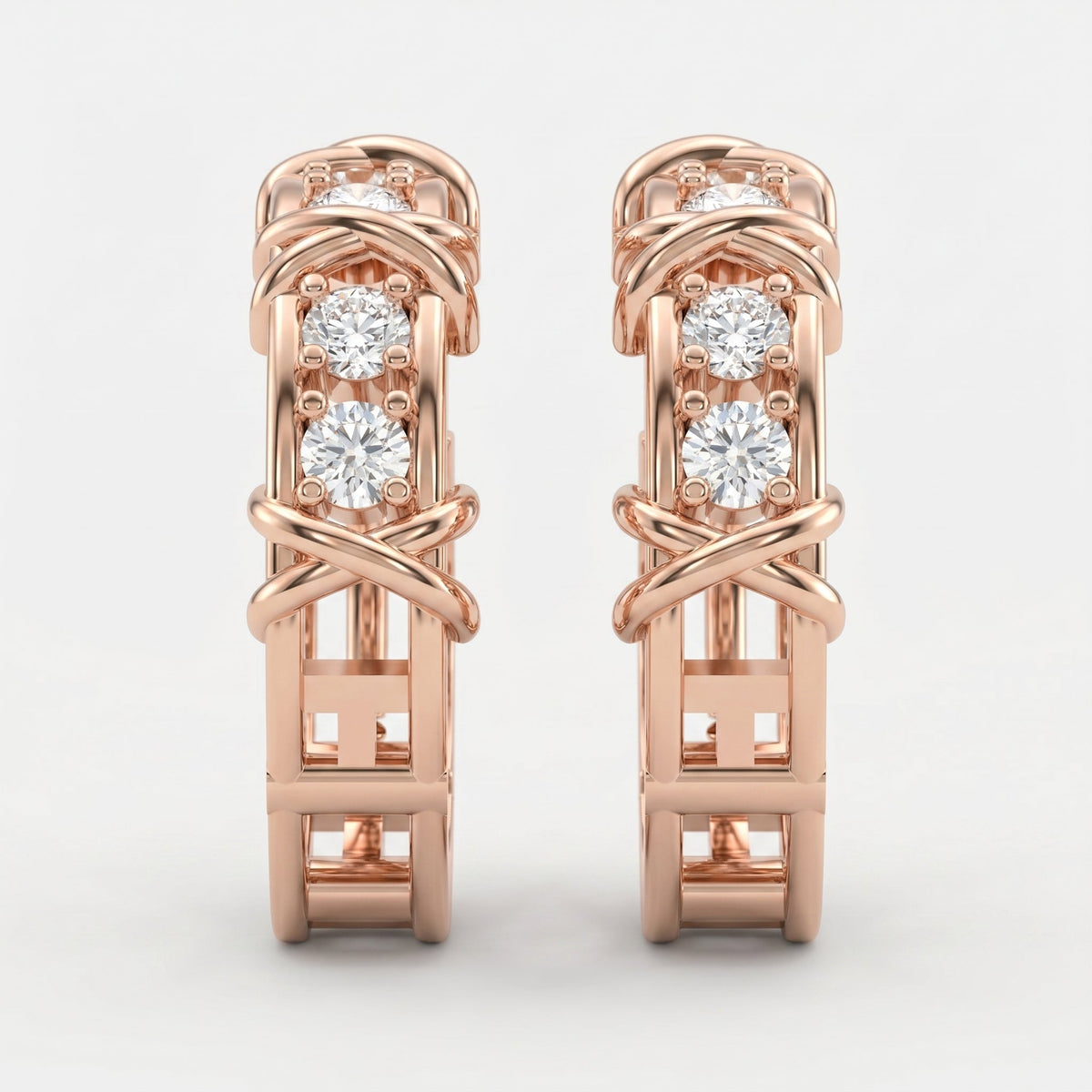 Crisscross Detailing Diamond Hoops, view 5