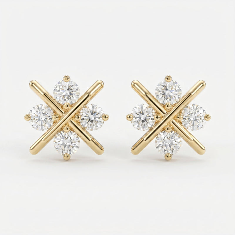 Crosshatch Design Round Diamond Fashion Earrings, view 1