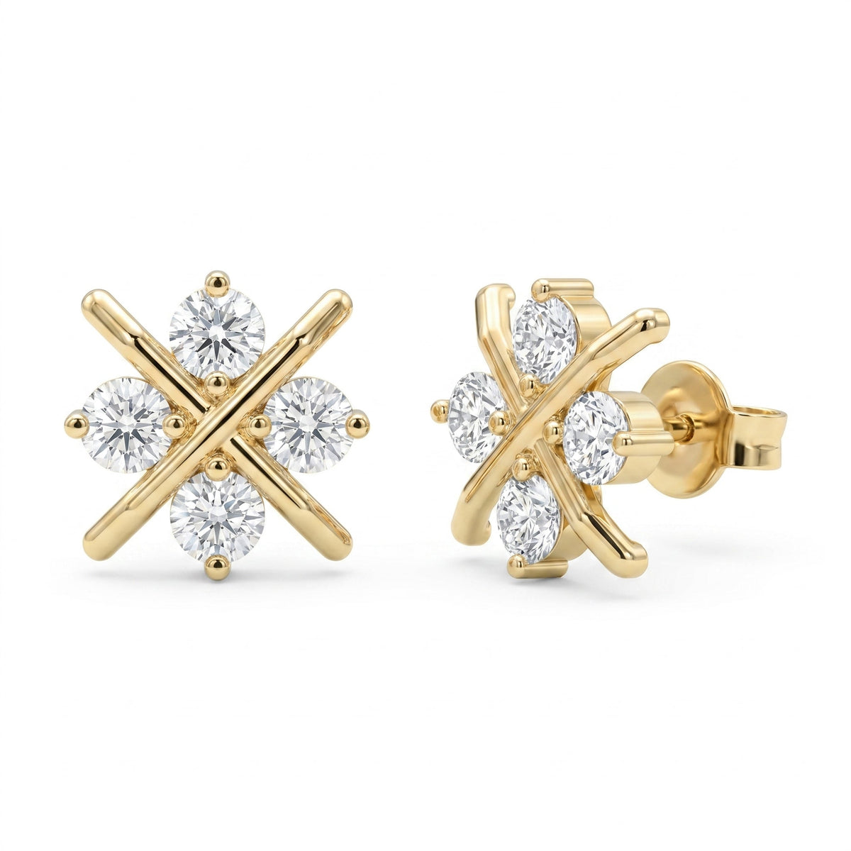 Crosshatch Design Round Diamond Fashion Earrings, view 3