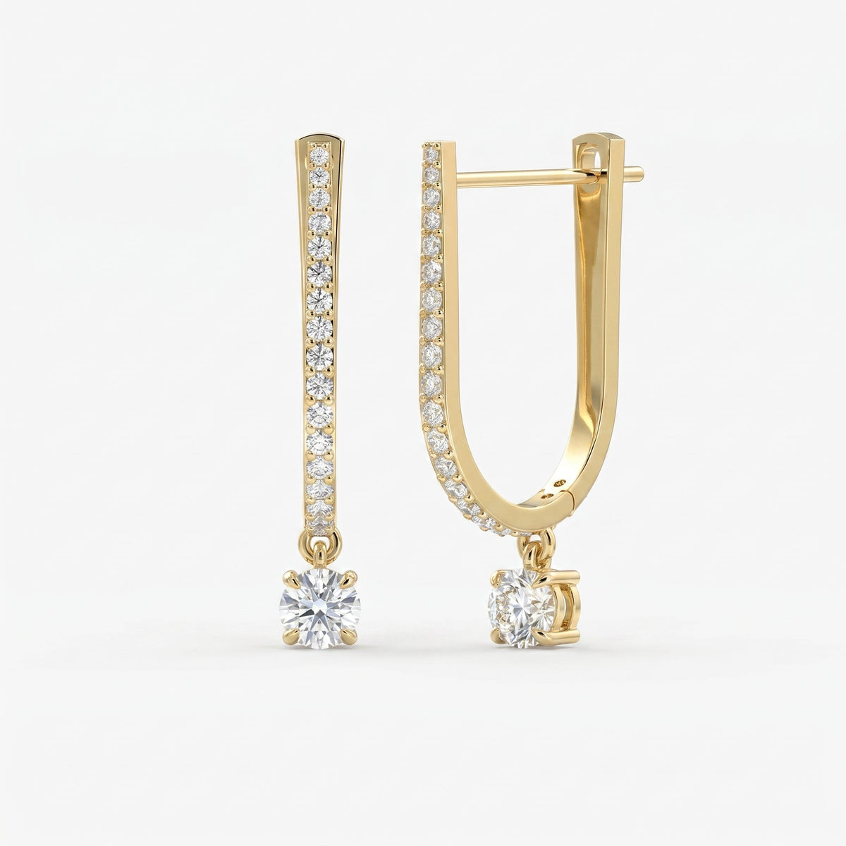 Elegant U- Shape Diamond Hoops Solitaire, view 3