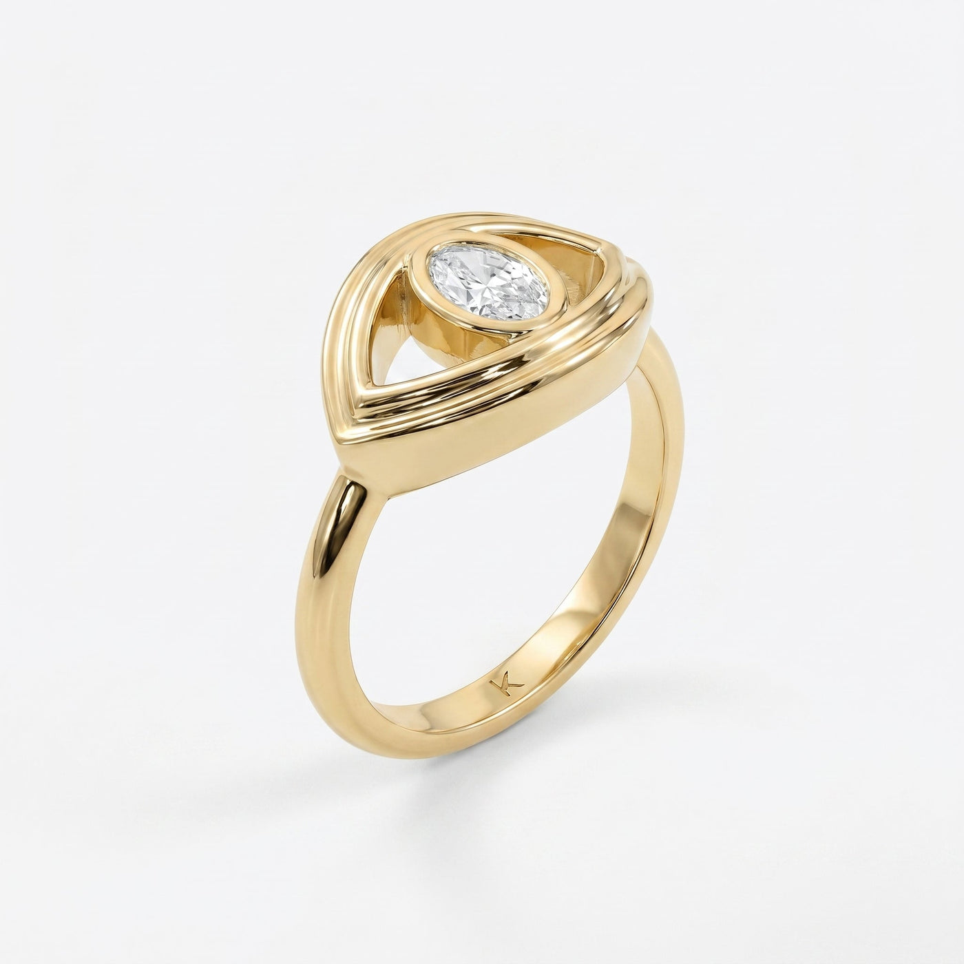 Modern Oval Cut Diamond Eye Design Ring, view 3