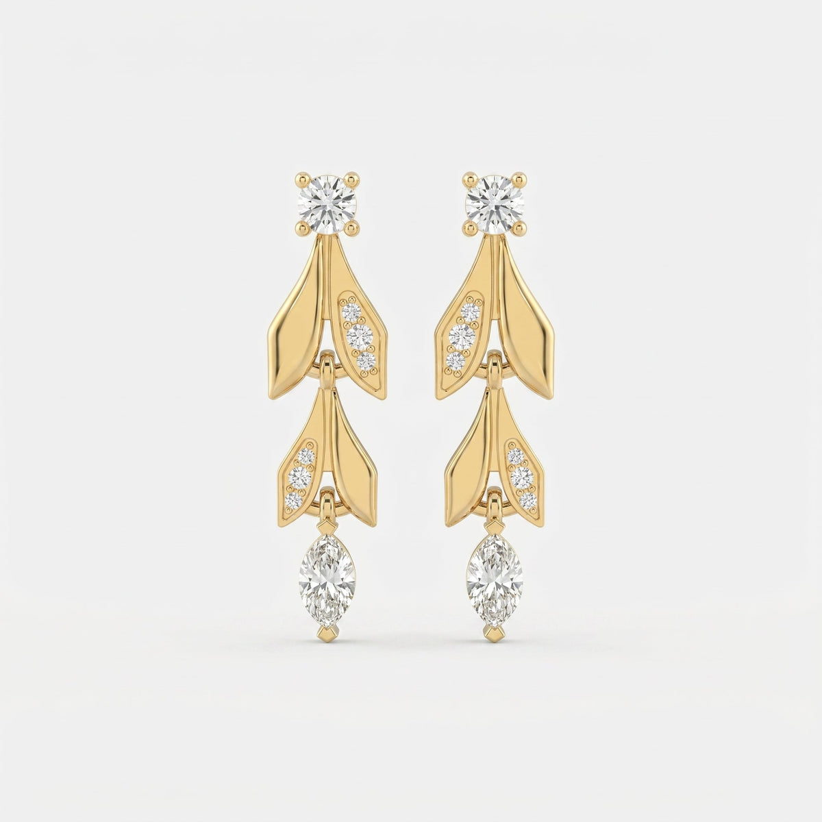 Elegant Leaf Diamond Drop Dangle Earring, view 1
