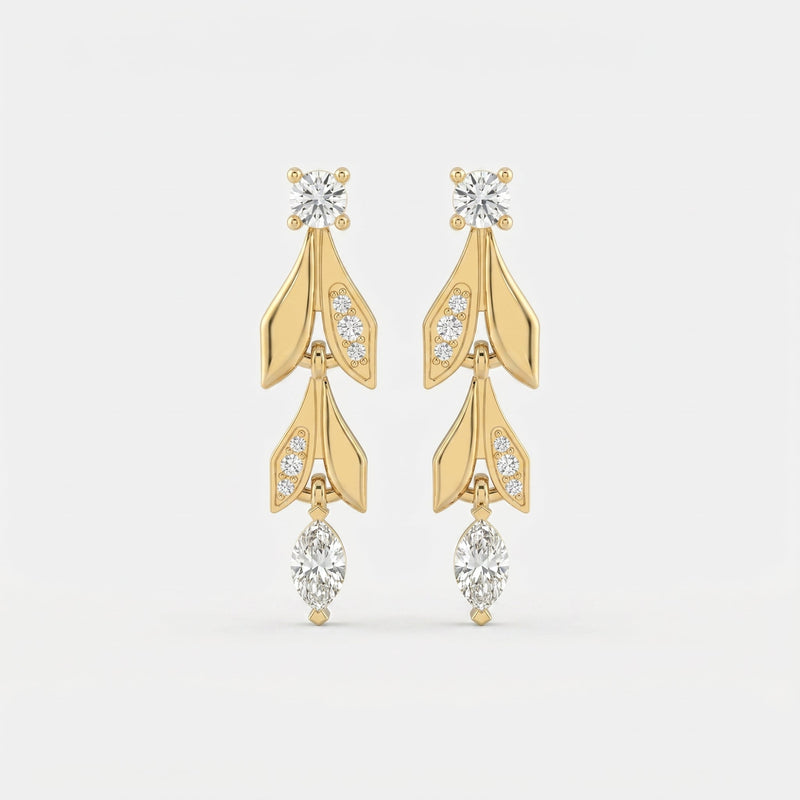 Elegant Leaf Diamond Drop Dangle Earring, view 1