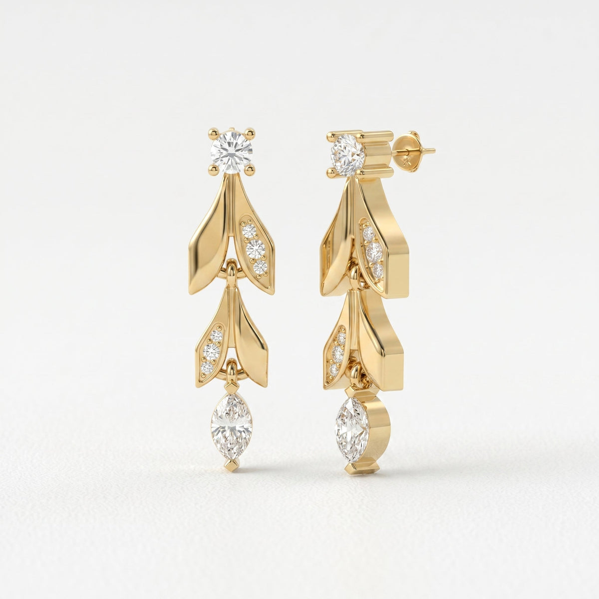 Elegant Leaf Diamond Drop Dangle Earring, view 3