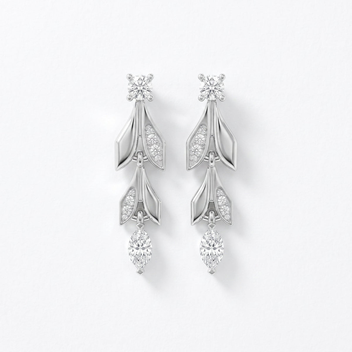 Elegant Leaf Diamond Drop Dangle Earring, view 6