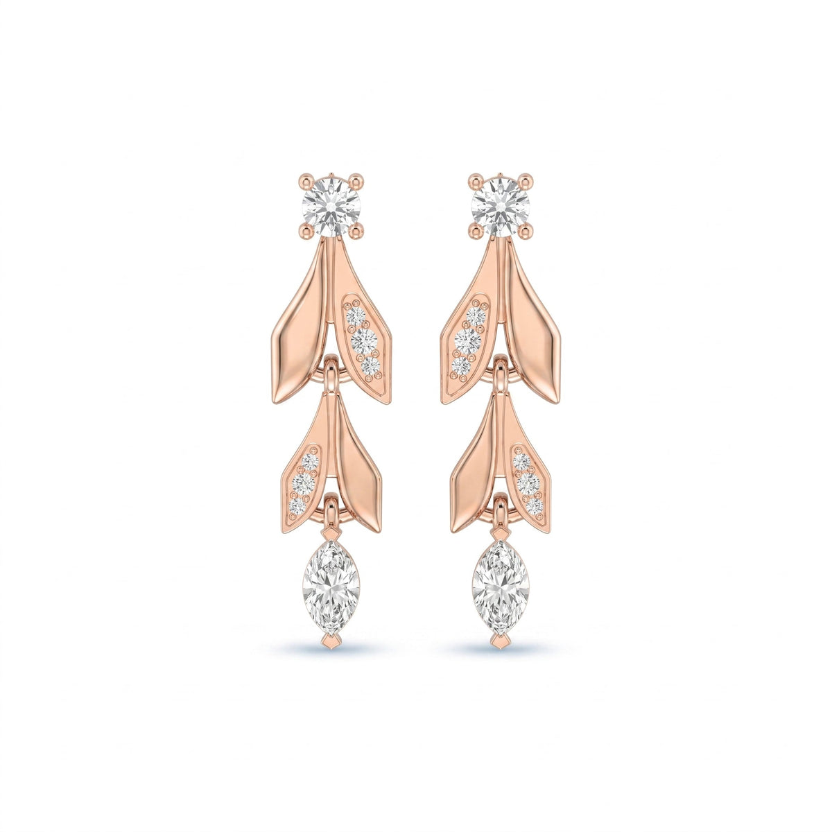 Elegant Leaf Diamond Drop Dangle Earring, view 5