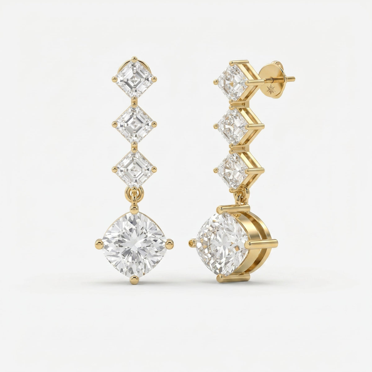 Ascher & Cushion Diamond Drop Earring, view 3