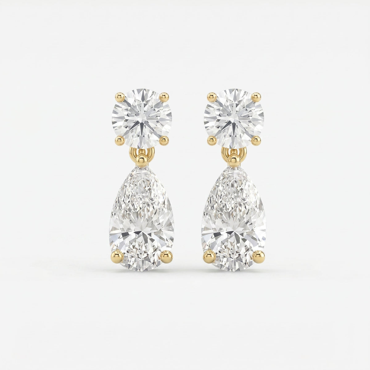 Round & Pear Diamond Drop Dangle Earring, view 1