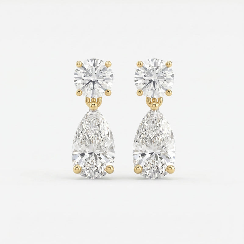 Round & Pear Diamond Drop Dangle Earring, view 1