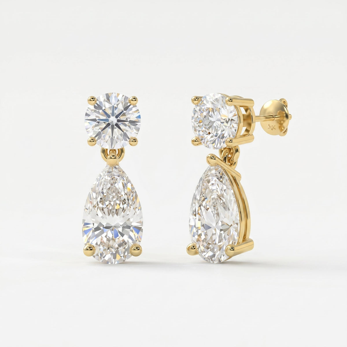 Round & Pear Diamond Drop Dangle Earring, view 3