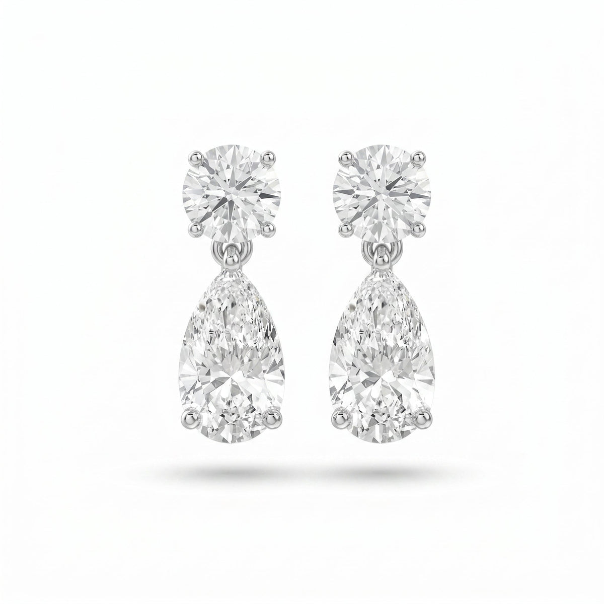 Round & Pear Diamond Drop Dangle Earring, view 5