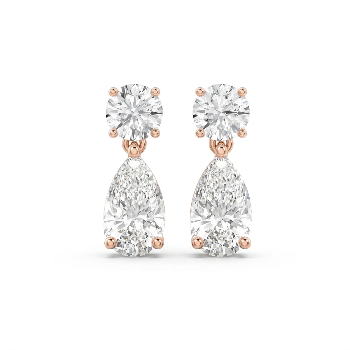 Round & Pear Diamond Drop Dangle Earring, view 6