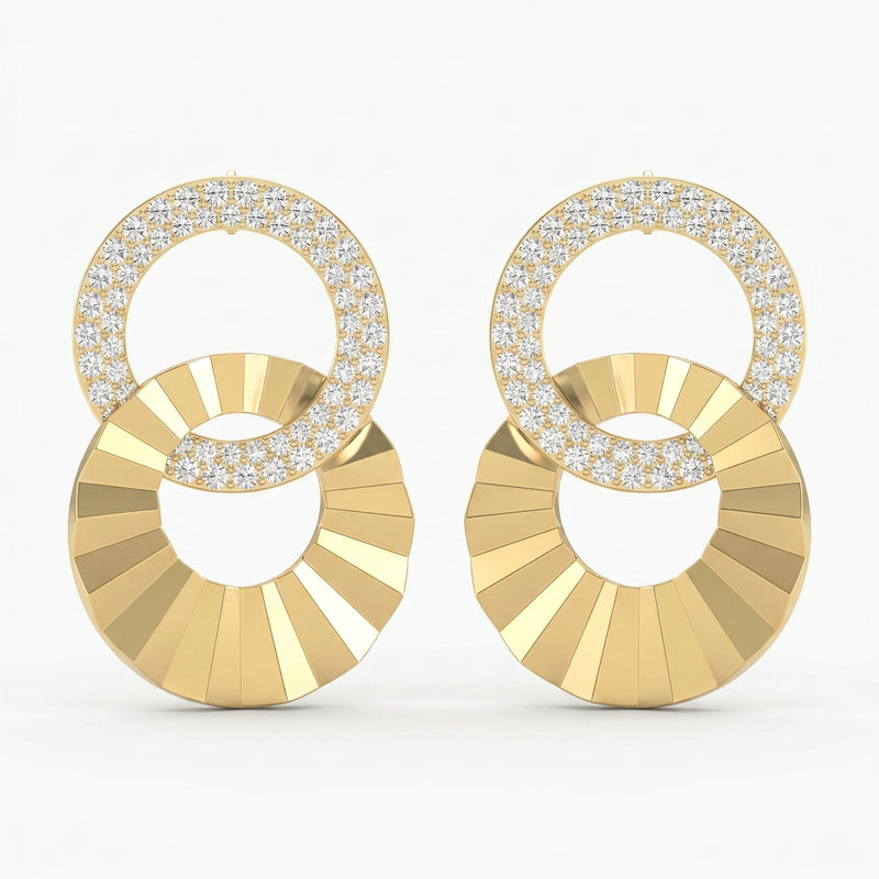 Pavé Double Circle Round Diamond Drop Earrings, view 1
