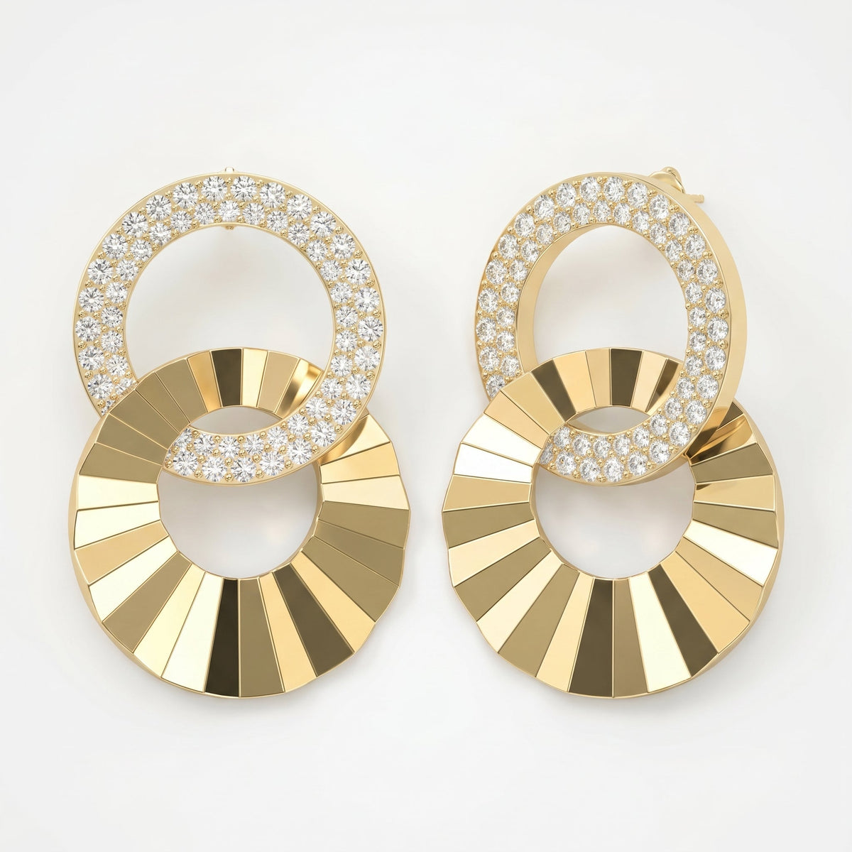 Pavé Double Circle Round Diamond Drop Earrings, view 3