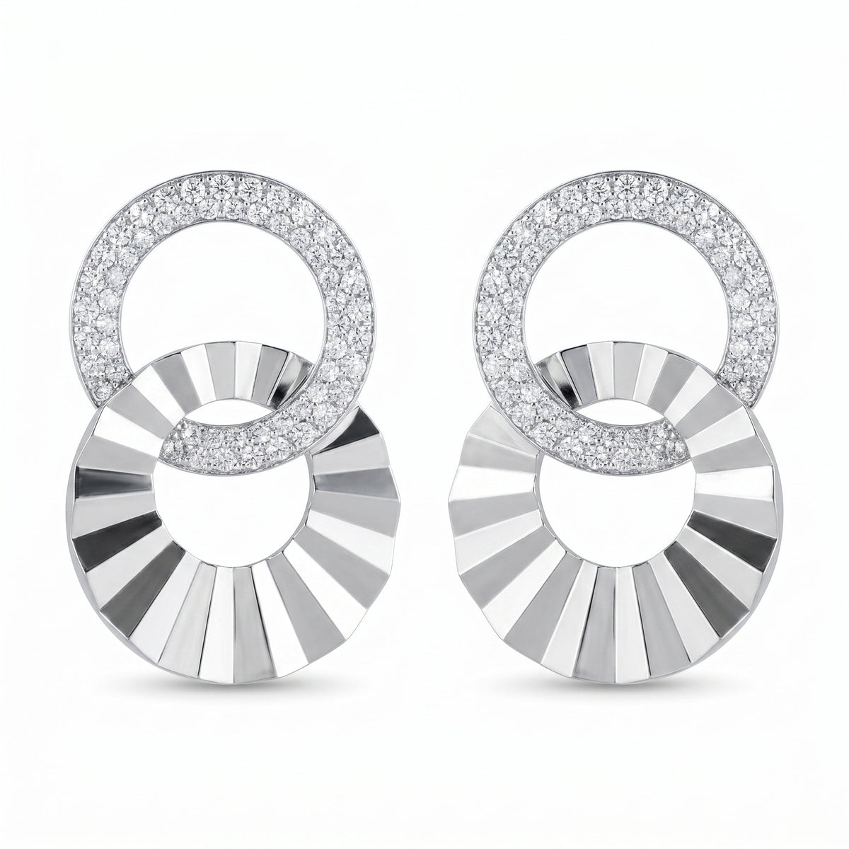 Pavé Double Circle Round Diamond Drop Earrings, view 5