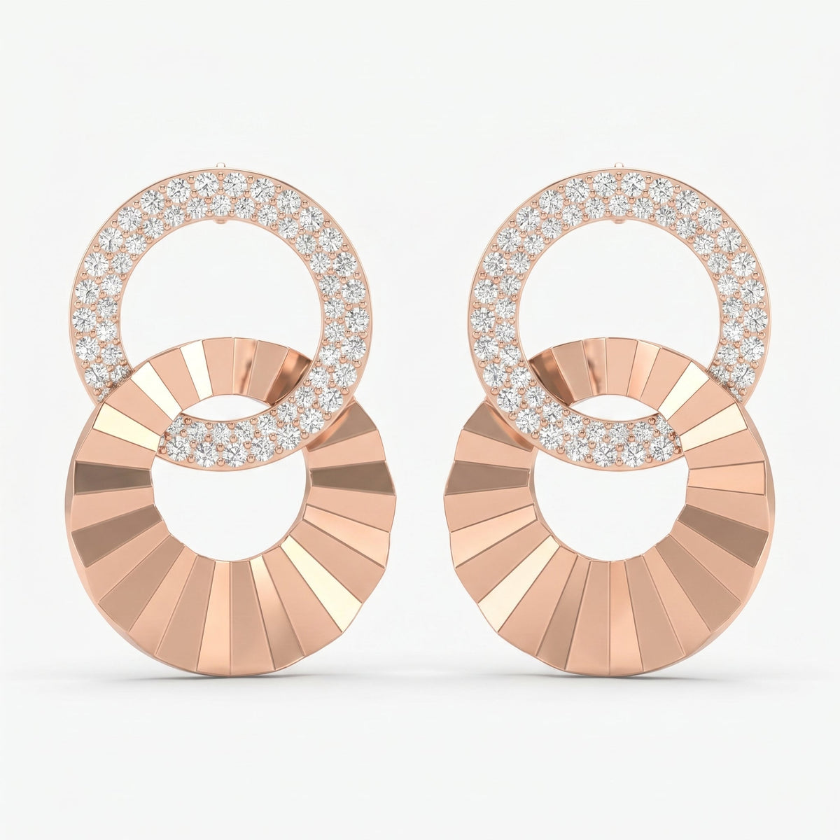 Pavé Double Circle Round Diamond Drop Earrings, view 6