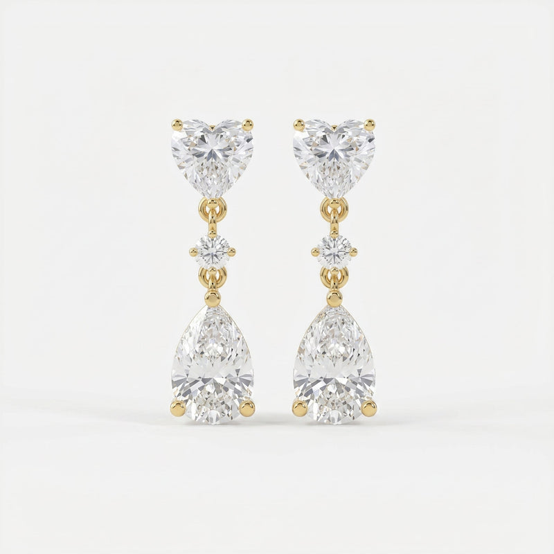 Romantic Heart & Pear Cut Diamond Drop Dangle Earring, view 1