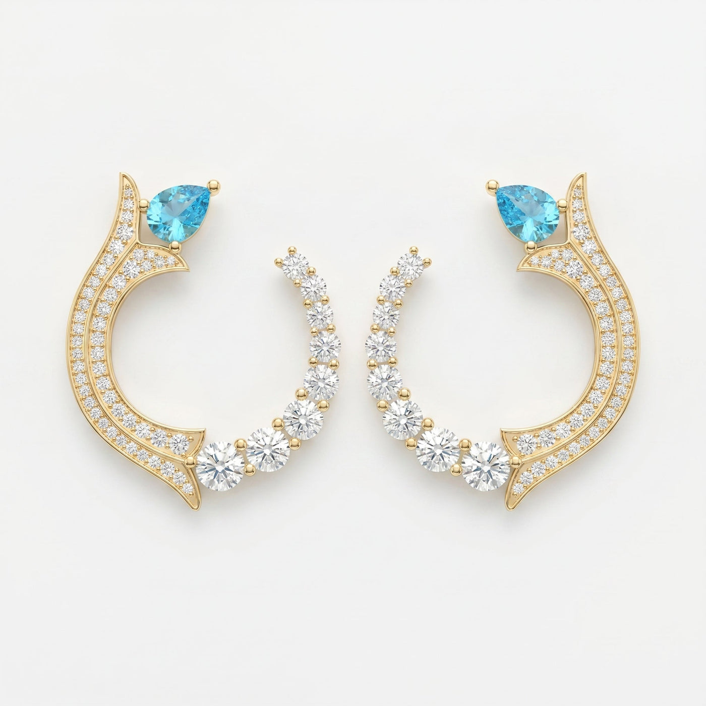 Pear Cut Blue Gemstone & Round Diamond Fashion Earrings, view 1