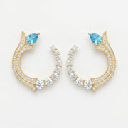 Pear Cut Blue Gemstone & Round Diamond Fashion Earrings, view 1