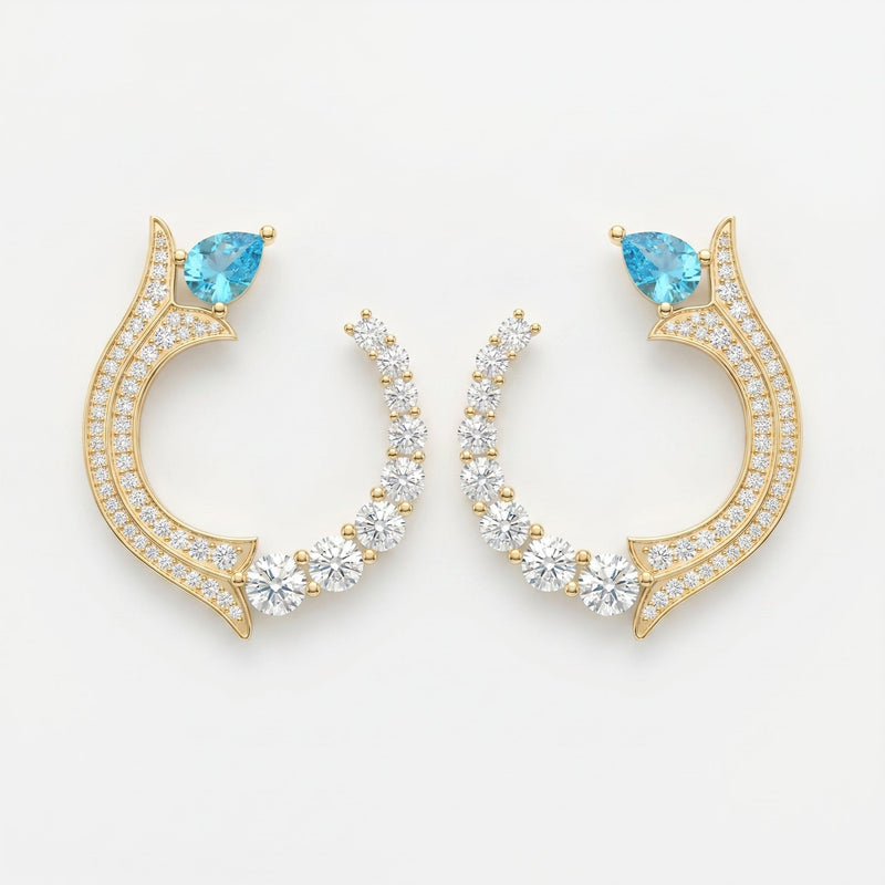 Pear Cut Blue Gemstone & Round Diamond Fashion Earrings, view 1