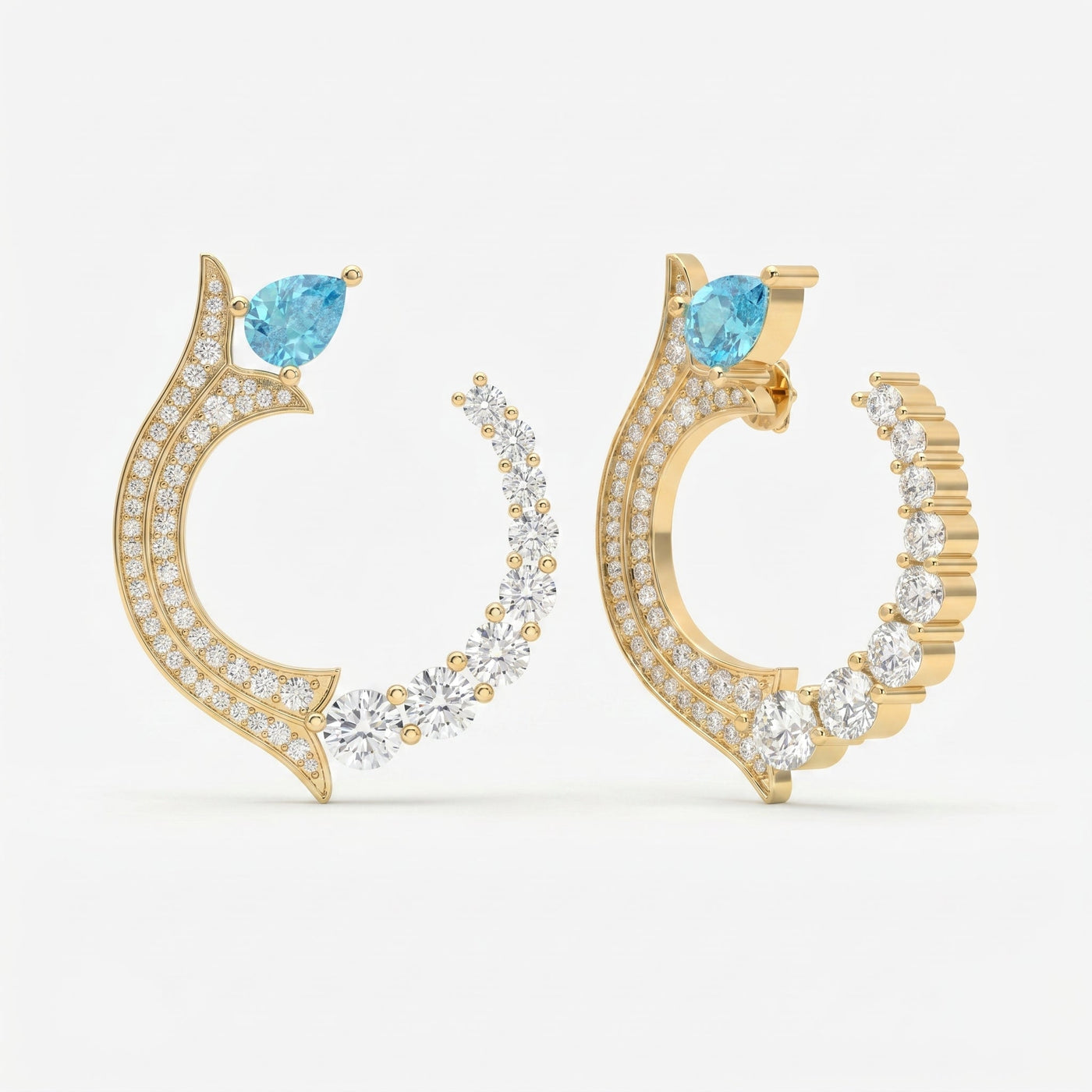 Pear Cut Blue Gemstone & Round Diamond Fashion Earrings, view 3