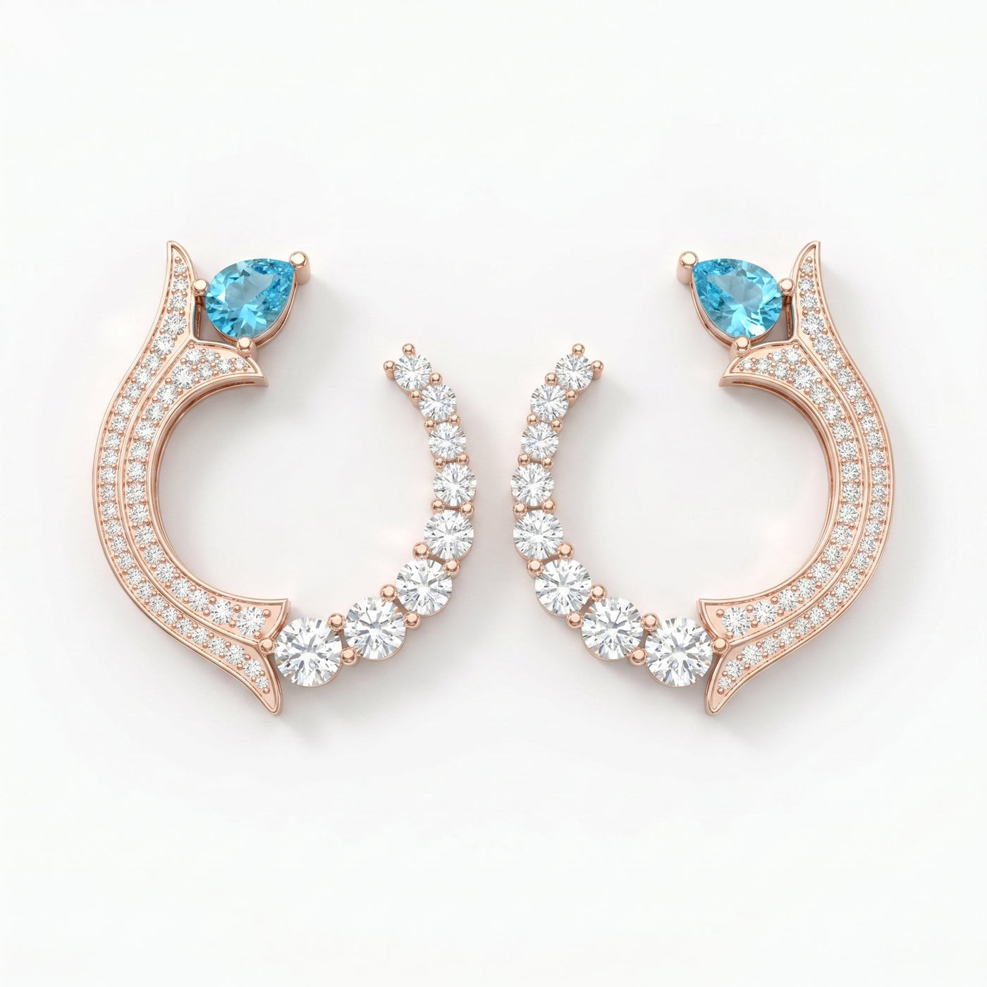 Pear Cut Blue Gemstone & Round Diamond Fashion Earrings, view 6