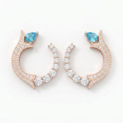 Pear Cut Blue Gemstone & Round Diamond Fashion Earrings, view 6