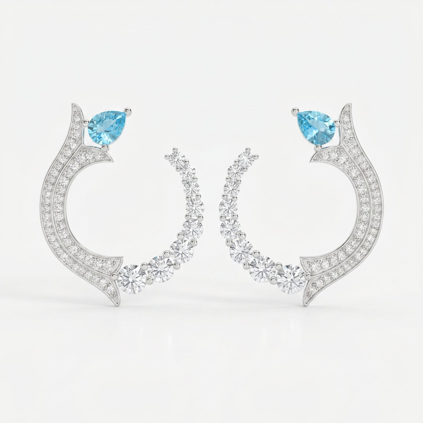 Pear Cut Blue Gemstone & Round Diamond Fashion Earrings, view 5