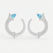 Pear Cut Blue Gemstone & Round Diamond Fashion Earrings, view 5