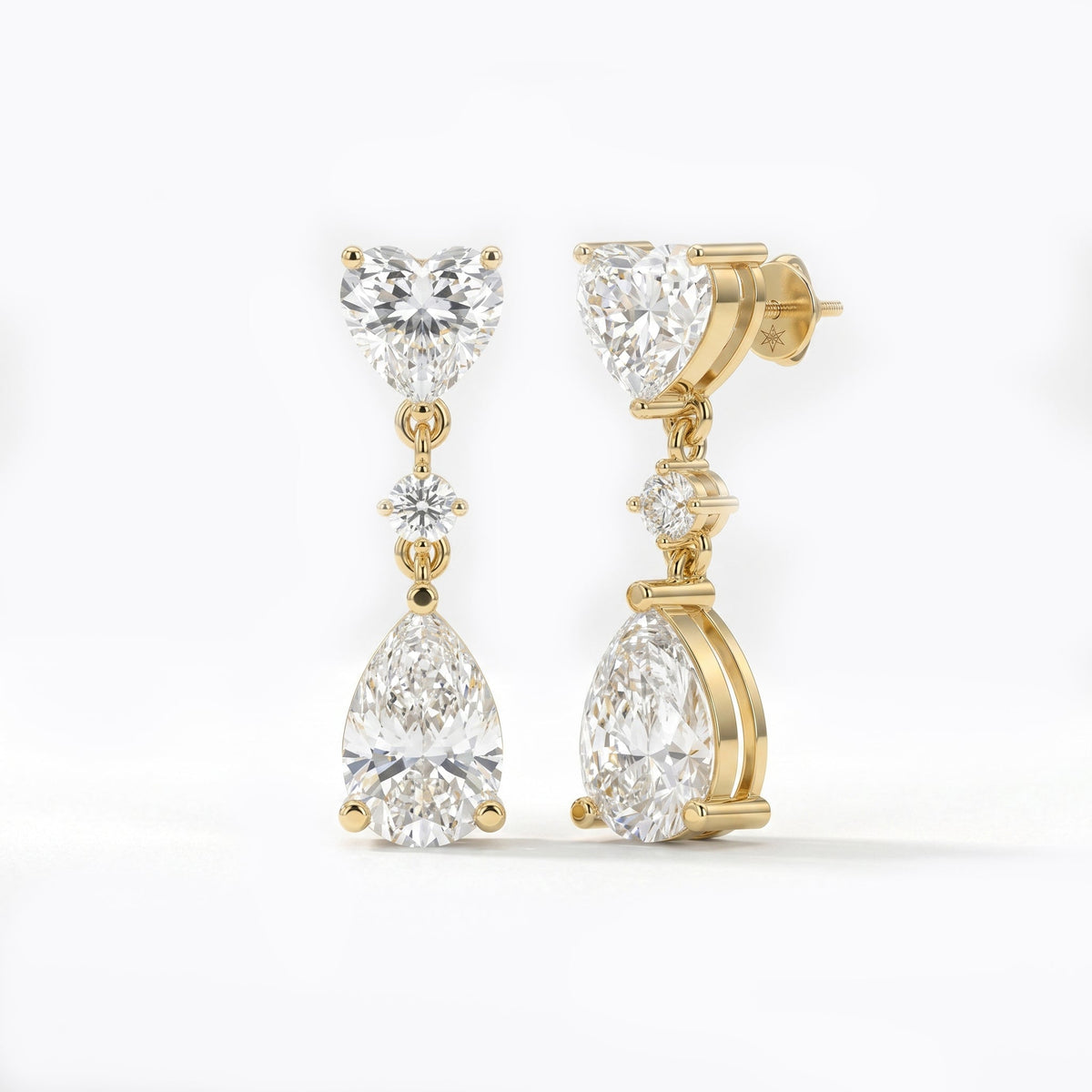 Romantic Heart & Pear Cut Diamond Drop Dangle Earring, view 3