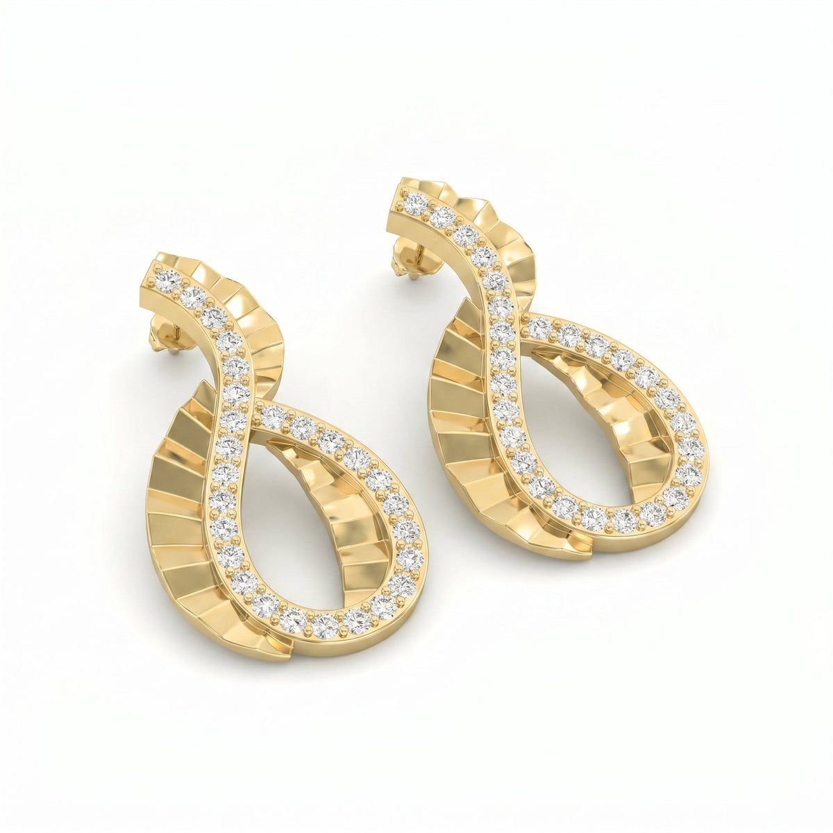 Elegant Pavé Round Diamond Infinity Style Fashion Earrings, view 3