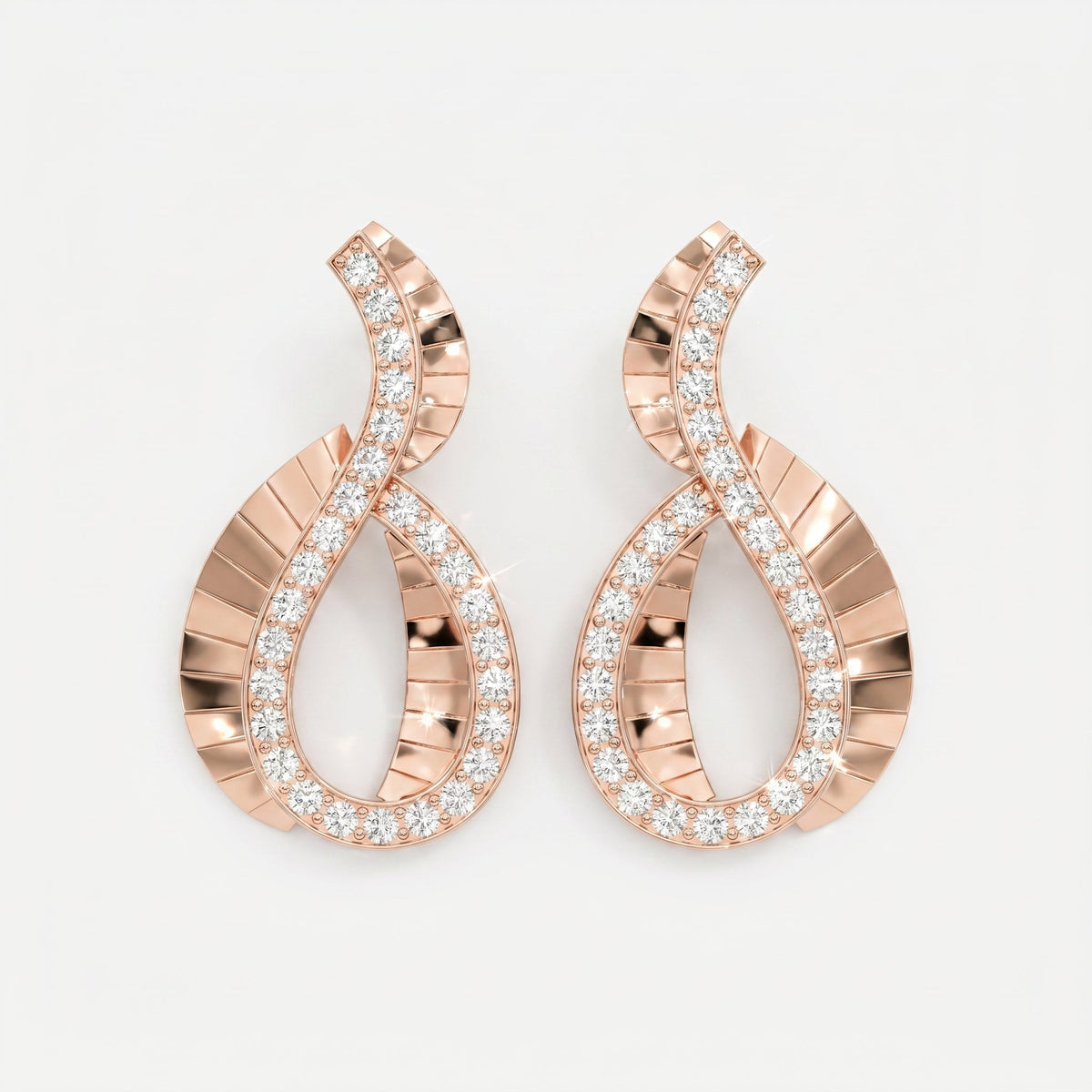 Elegant Pavé Round Diamond Infinity Style Fashion Earrings, view 6