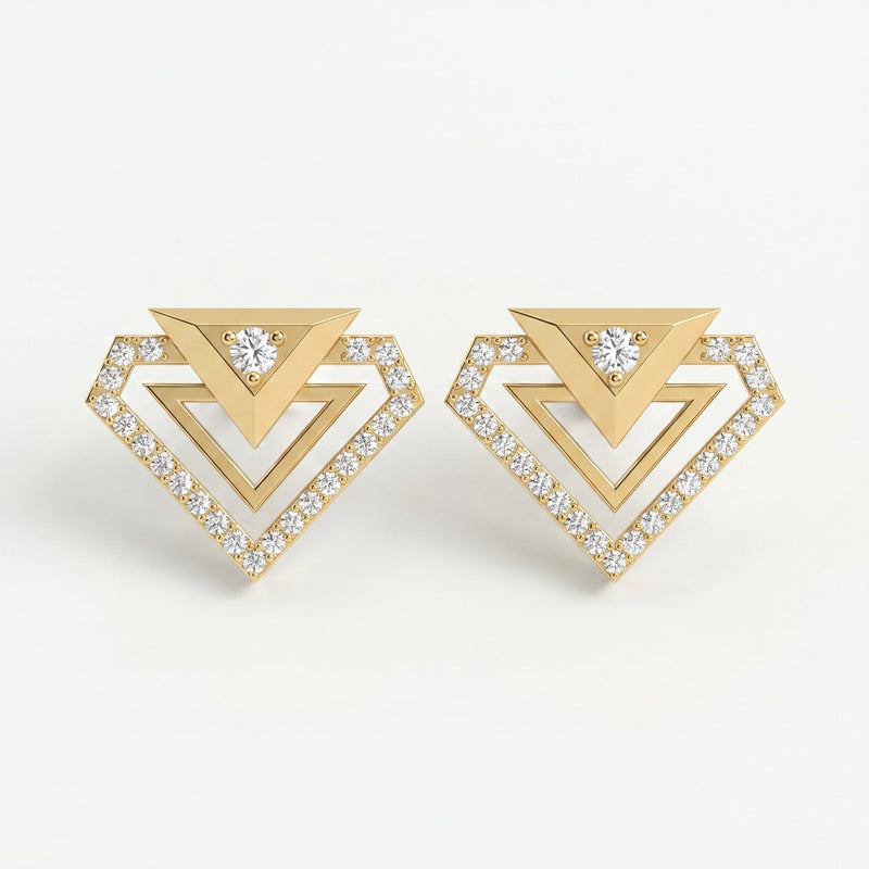 Modern Pavé Geometric Triangle Diamond Fashion Earrings, view 1