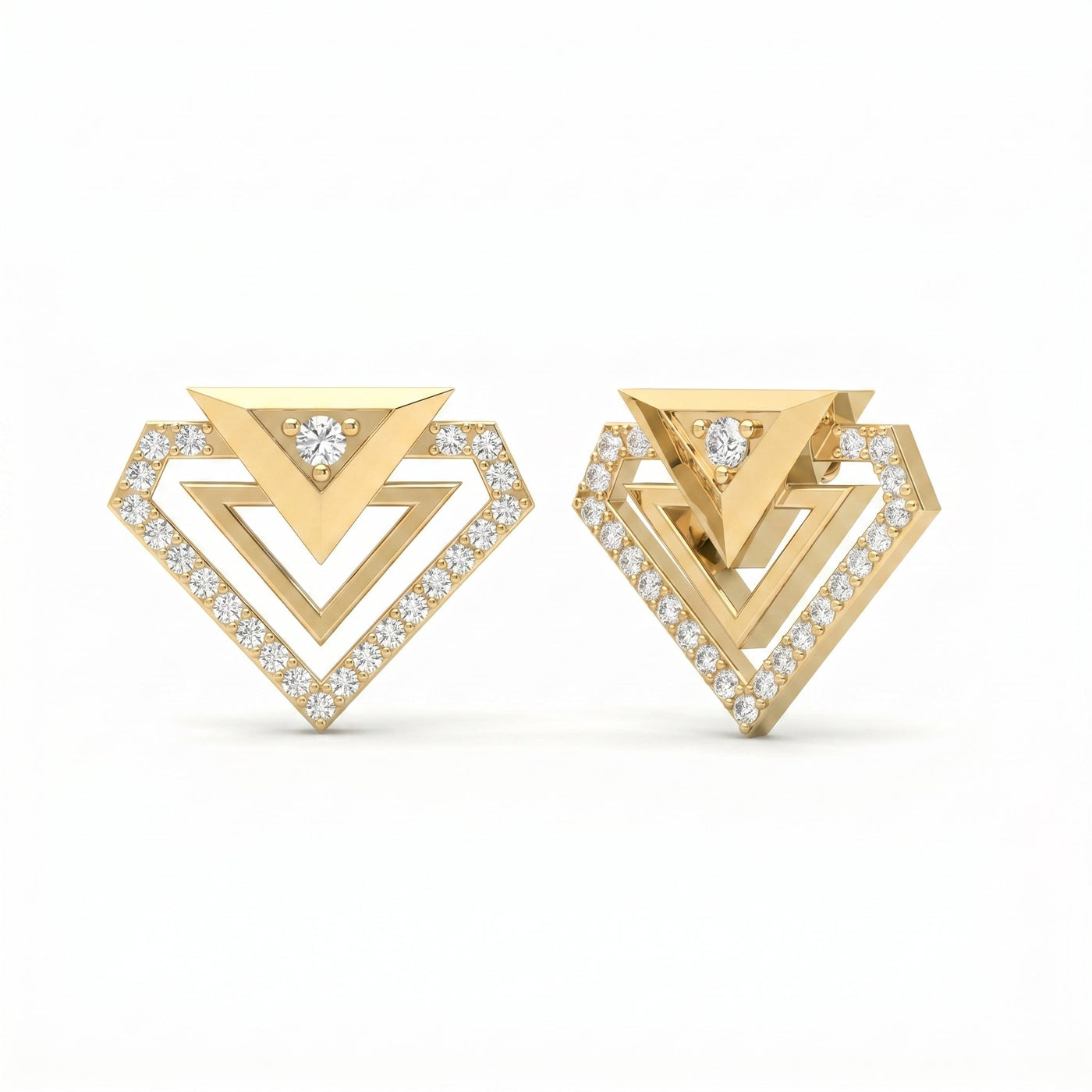 Modern Pavé Geometric Triangle Diamond Fashion Earrings, view 3
