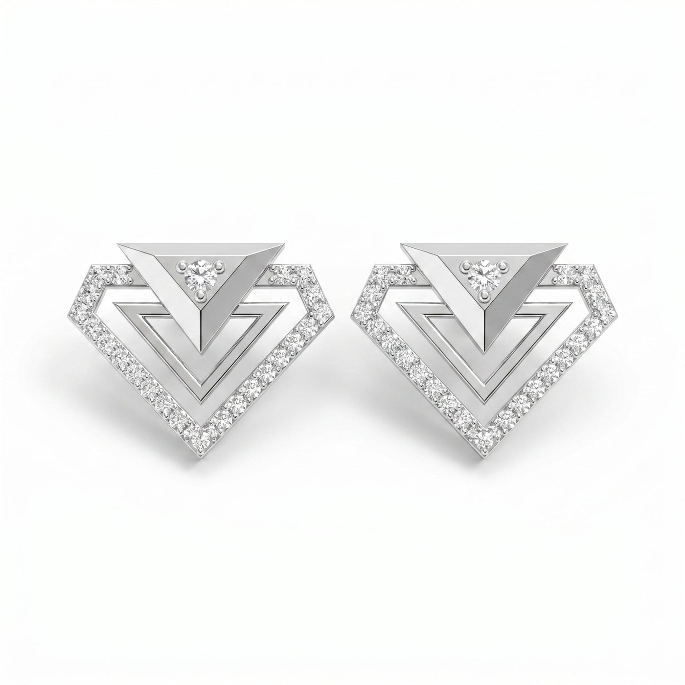 Modern Pavé Geometric Triangle Diamond Fashion Earrings, view 6