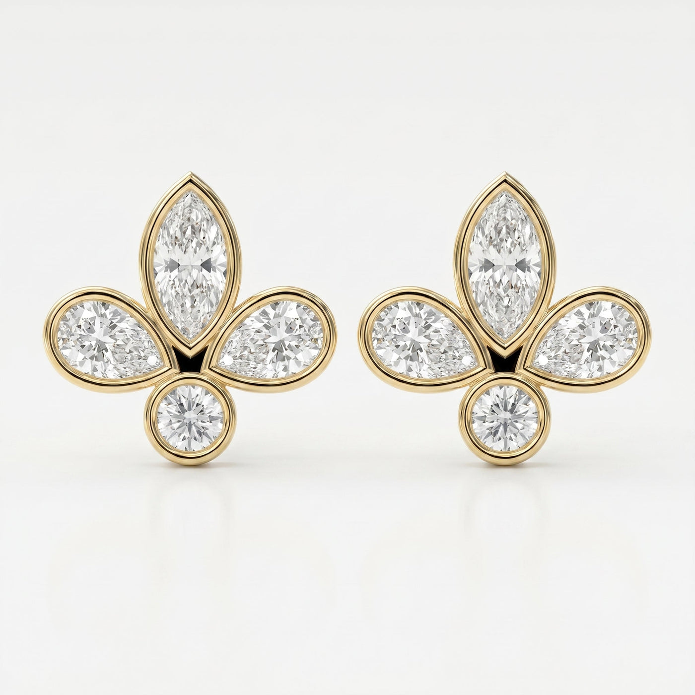 Marquise & Pear Cut Diamond Flower Stud Fashion Earrings, view 1