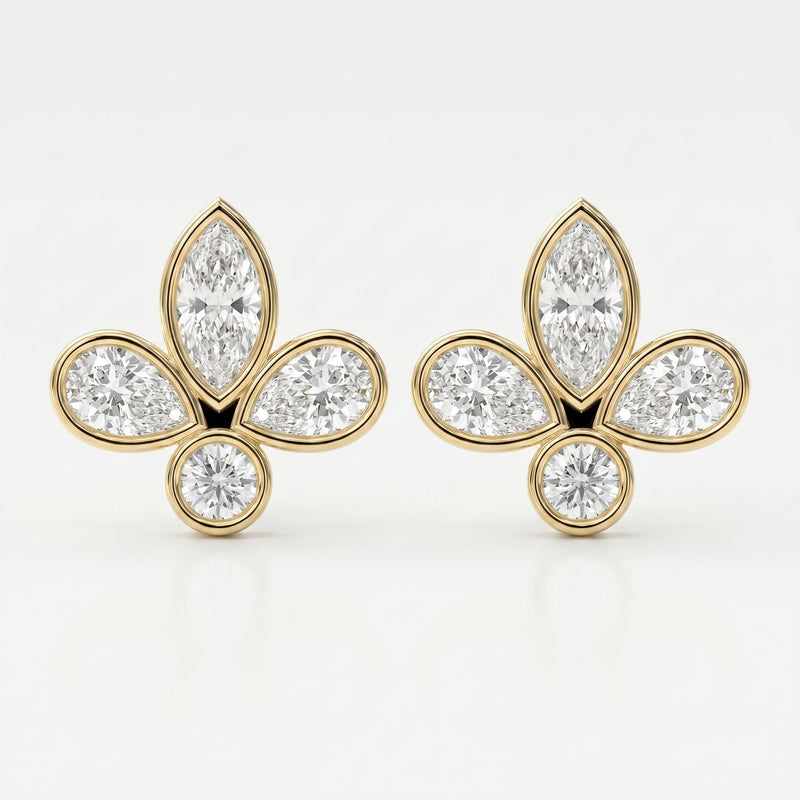 Marquise & Pear Cut Diamond Flower Stud Fashion Earrings, view 1