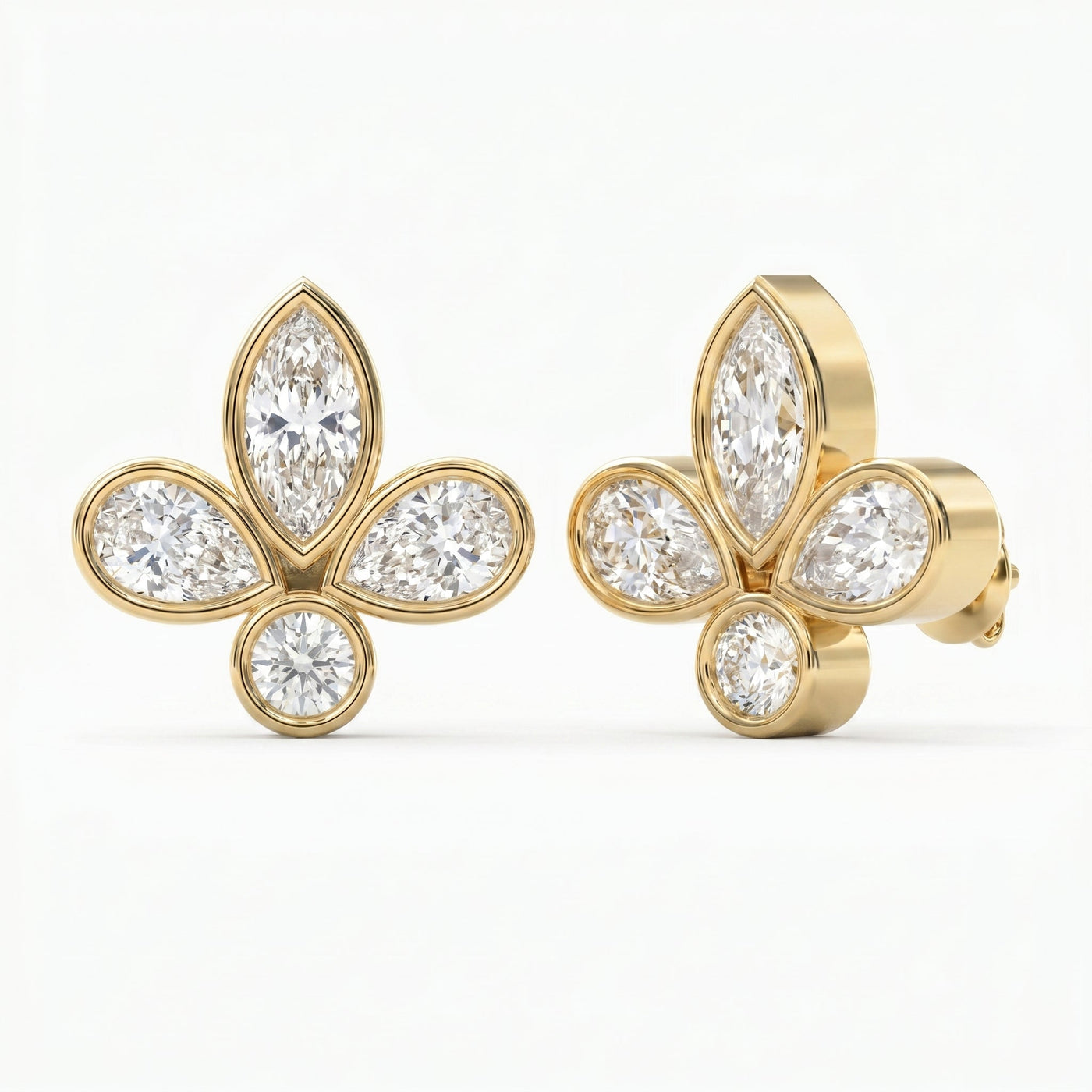 Marquise & Pear Cut Diamond Flower Stud Fashion Earrings, view 3