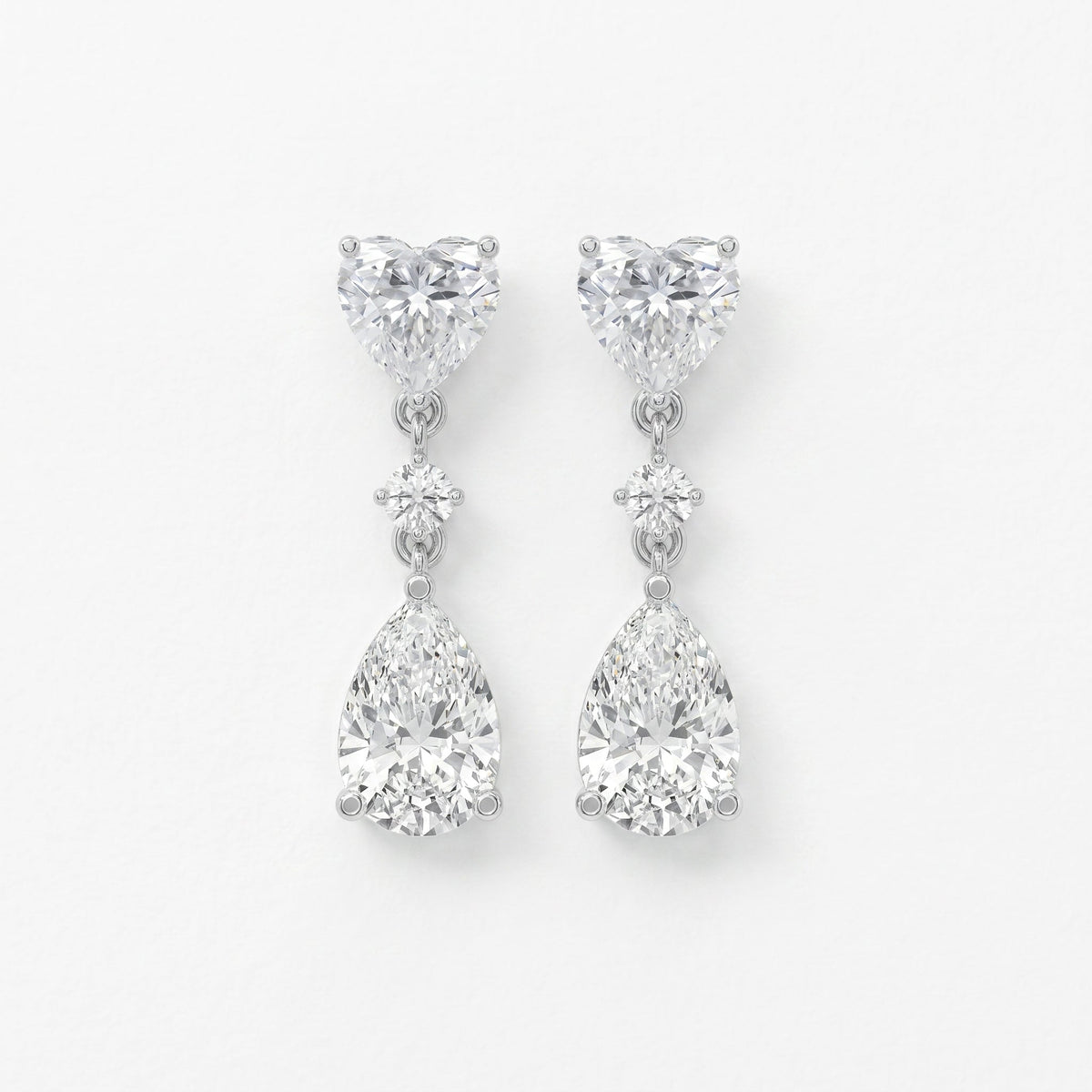 Romantic Heart & Pear Cut Diamond Drop Dangle Earring, view 5