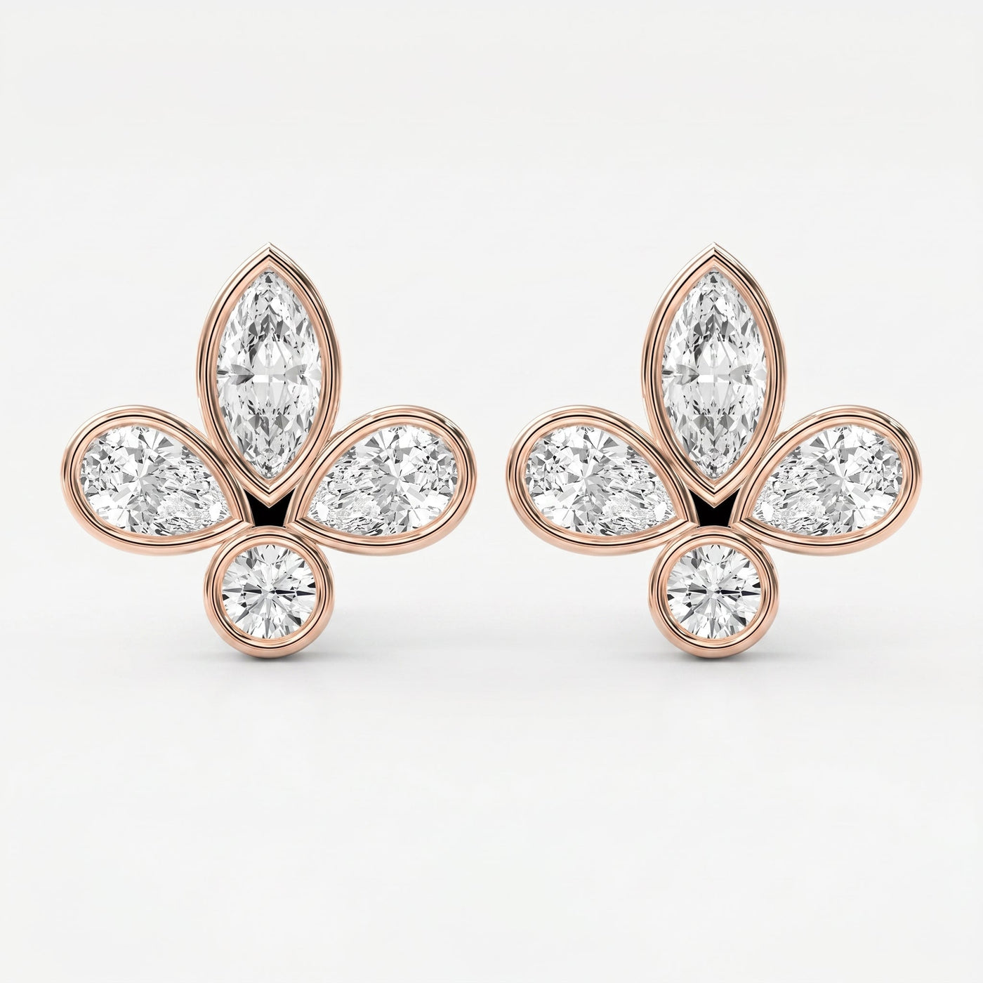 Marquise & Pear Cut Diamond Flower Stud Fashion Earrings, view 5